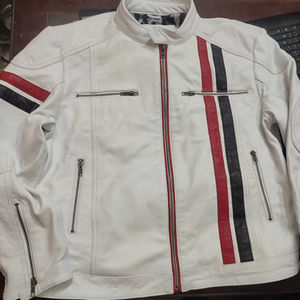 Veste en cuir de vache véritable blanc pour homme avec motifs brodés personnalisés au dos, personnalisation du logo, vestes pour homme - Product Image 1
