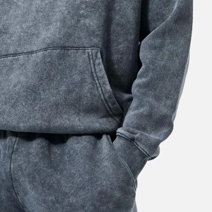 Chándal lavado con ácido de lana de algodón Sudaderas con capucha y sudaderas para hombre lavadas con ácido personalizadas de dos piezas Unisex - Product Image 5
