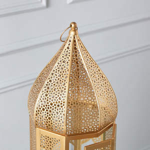 Últimas 2025 Venta caliente Decoraciones navideñas Hierro Hexágono Oro Marroquí Linternas de piso con vidrio transparente - Product Image 4