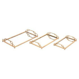 Plateau miroir ovale doré au design classique pour la décoration de la maison et le rangement de la cuisine, idéal pour l'affichage de parfums ou de bibelots – En promotion - Product Image 4