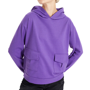 Sweat-shirts oversize pour femmes, très tendance, couleur violette, 100% coton jersey, écologiques, respirants, légers, avec poches cargo sur le devant - Product Image 1