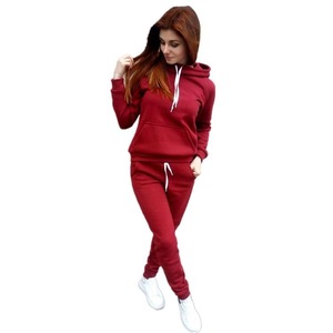 Conjunto Deportivo de Forro Polar con Capucha y Manga Larga para Mujer, para Entrenamiento de Invierno, 100% Algodón - Product Image 2