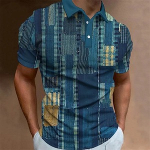 Camiseta de retazos de trapo con estampado 3D Retro para hombre, camiseta de manga corta holgada con botones informales de verano - Product Image 3