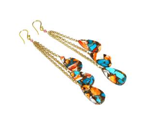 Chapado en oro de cobre natural turquesa suave Stud pendientes cuentas pera piedras preciosas racimo par - Product Image 2