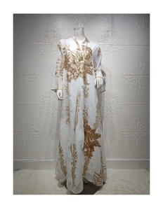 2023 Eid Collection White Satin Women's Abaya Dress Long Moroccan <b>Kaftan</b> <b>Sequins</b> Embroidery Pleated Pearl Jilbab Islamic Arabic - Product Image 6