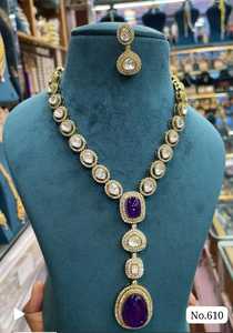 Gargantilla de latón oxidado cuadrado AD Polki de estilo étnico de fabricante indio conjunto de collar de hilo para ropa de fiesta de boda de mujer - Product Image 5