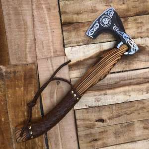 Hacha Vikinga Hecha a Mano Personalizada de Thewizcrafts, Cabeza de Acero con Alto Contenido de Carbono, Mango de Madera de Fresno, Funda de Cuero, para Campamento al Aire Libre, OEM - Product Image 2