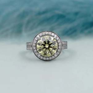 IGI Certified Fancy Yellow Round <b>Diamond</b> <b>Ring</b> Split Shank Engagement <b>Ring</b> with Halo - Product Image 1