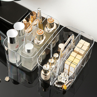 Organisateur de rangement pour maquillage en plastique transparent, panier de rangement divisé pour armoire de cuisine, panier utilitaire avec poignée