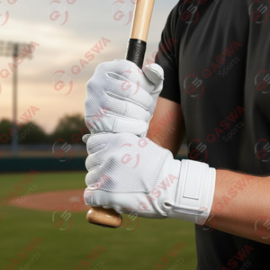 Gants de frappe de baseball en cuir léger professionnels avec logo et design personnalisés, couleur blanche, poignet court - Product Image 3
