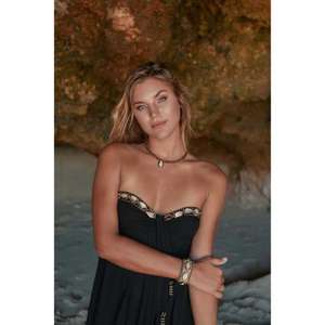 Robe mini noire sans bretelles pour femmes, style bohème, col en V, écologique, lavable, été, plage - Product Image 3