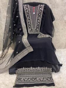 Elegante Shalwar Kameez de Invierno, Georgette Fox, Pantalón Santoon, Dupatta de Red Pesada, Tallas Grandes 7XL, Bordado Étnico Indio - Product Image 6