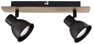 Striscia luminosa a 2 luci serie Miko, nera e legno, GU10 (Jueric 10268) - Product Image 1