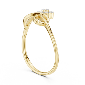 Bague de fiançailles fine en or jaune 14K plaqué rhodium, avec diamant de laboratoire taillé DEF VVS 0.11 CTW, motif floral minimaliste en grappe, style boucle - Product Image 4