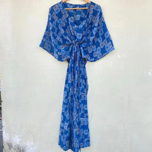 Bohème Vintage Luxe Soie Saree Caftan 100% Soie Tie Dye Kimono Séchage Rapide Taille Libre pour Toutes Saisons-Été Automne Printemps - Product Image 1