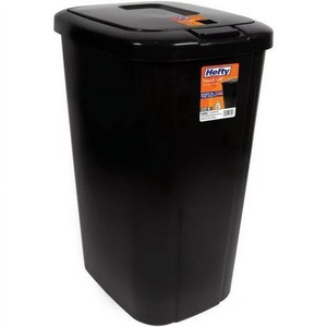 Hefty Touch-Lid 13.3-Gallon Trash Can, Black, Holds 13.3 Gallons and 50 Liters