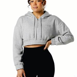 Sudadera con capucha y cremallera de forro polar para mujer, de manga larga, estilo crop top, con cordón, personalizada, de peso pesado, al por mayor - Product Image 1