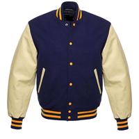 Veste en cuir véritable noir à manches en laine rouge de style universitaire pour hommes, vente en gros, modèle Napoléon
