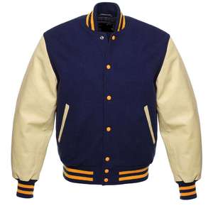 Veste en cuir véritable noir à manches en laine rouge de style universitaire pour hommes, vente en gros, modèle Napoléon - Product Image 5