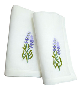 Broderie Lavande Conception Dîner Serviette Haute Qualité Blanc Lin Polyester Mélange Serviette De Table pour La Maison Hôtel Événements - Product Image 1