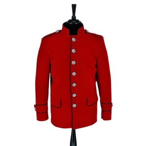 Custom Red Velvet High Quality Men's Uniform Jacket with <b>Silver</b> Buttons for Parades Customized Size Men's Marching Band Uniform - Product Image 1