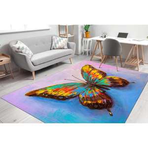 Alfombra con Pintura de Mariposas Coloridas, Alfombra Rosa, Alfombras Abstractas de Mariposas, Alfombra Estampada, Alfombra de Terciopelo de Lujo - Product Image 3