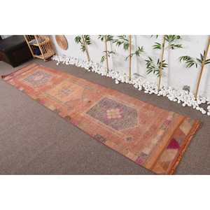 Alfombra Turca Herki de 2.4x11 pies (74x335 cm), Alfombra Vintage con Diseño Floral Marrón - Product Image 2