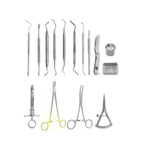 Set instrumen angkat Sinus implan operasi gigi, Set instrumen 17 buah kualitas tinggi tersedia dengan kotak dan kantong kulit