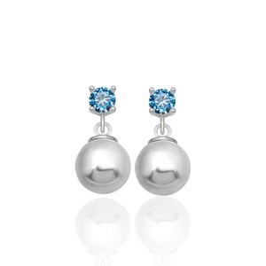 New arrival 925 STERLING <b>SILVER</b> 4 MM BLUE ZIRCON STONE 8 MM WHITE SHELL <b>PEARL</b> STUD <b>EARRINGS</b> From Turkey - Product Image 1