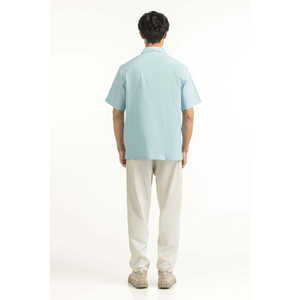 <b>Men's</b> Casual <b>Shirts</b> Double Breasted <b>Light</b> <b>BLUE</b> with Satin Poplin Fabric 100% Cotton Breathable Regular Fit Summer ODM Supply - Product Image 4