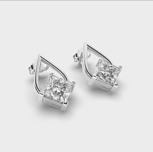 IGI Certified Princess Cut Lab Grown Diamond <b>Drop</b> Stud Earrings Solid 925 Sterling Silver Geometric Designer Diamond Earrings - Product Image 3