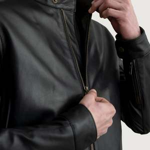 Zen Black Genuine <b>Sheepskin</b> Biker <b>Jacket</b> Reversible and Zippered Water-Proof and Embroidered Autumn XS Size Leather Coat - Product Image 6