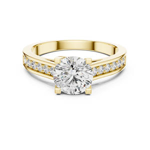 Bague de fiançailles tendance d'inspiration vintage en or massif 14 carats avec diamant de laboratoire blanc couleur F, grappe taillée, pour occasions de mariage unisexe - Product Image 1