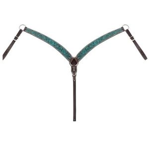 Conjunto de cuello y cabeza de pecho de caballo occidental de cuero genuino de alta calidad, cómodo, duradero con diseño turquesa hecho a mano - Product Image 2