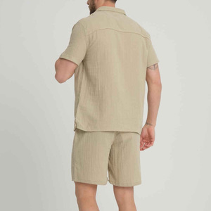 Conjunto de 2 Piezas de Ropa Urbana para Hombre, Camiseta Polo de Manga Corta, Camisa de Botones de Algodón con Tejido Waffle, Top Transpirable y Pantalones Cortos - Product Image 2