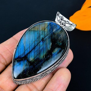 Colgante de labradorita de Plata de Ley 925 hecho a mano, ajuste de bisel, piedra preciosa Natural de gran tamaño, joyería de compromiso inspirada en la Vintage - Product Image 3