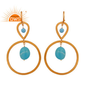 Pendientes de Calcedonia turquesa, joyería india, chapados en oro y plata 925 pendientes colgantes, proveedor de colección delicada - Product Image 4