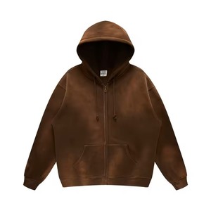 Sweat à capuche marron à fermeture éclair très vendu, broderie 3D, logo personnalisé, couleurs, hiver, 100% coton, uni, imperméable, respirant pour - Product Image 1