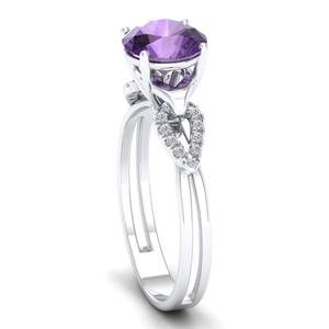 Bague de fiançailles en moissanite certifiée GRA, prix de gros REYES, argent sterling 925, coupe ronde, améthyste 2 carats, pierres précieuses fines - Product Image 3