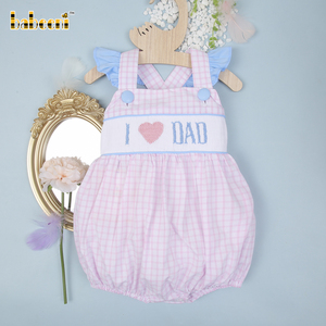 Babeeni 100% coton biologique certifié OEKO-TEX, ignifuge, rose, motif fenêtre, « I Love Dad », smocké à la main, boutons-pression, pour bébé - Product Image 2