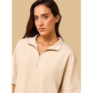 Pull décontracté pour femme en maille écologique d'été, à demi-zip, épaules tombantes, coupe décontractée, manches longues, vêtement de loisirs OEM - Product Image 4