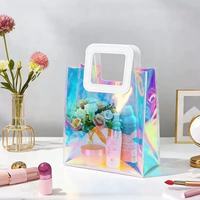 Sac en PVC transparent MU 25CM avec ruban laser, idéal pour cadeaux, cosmétiques, emballage portable, anniversaires et shopping