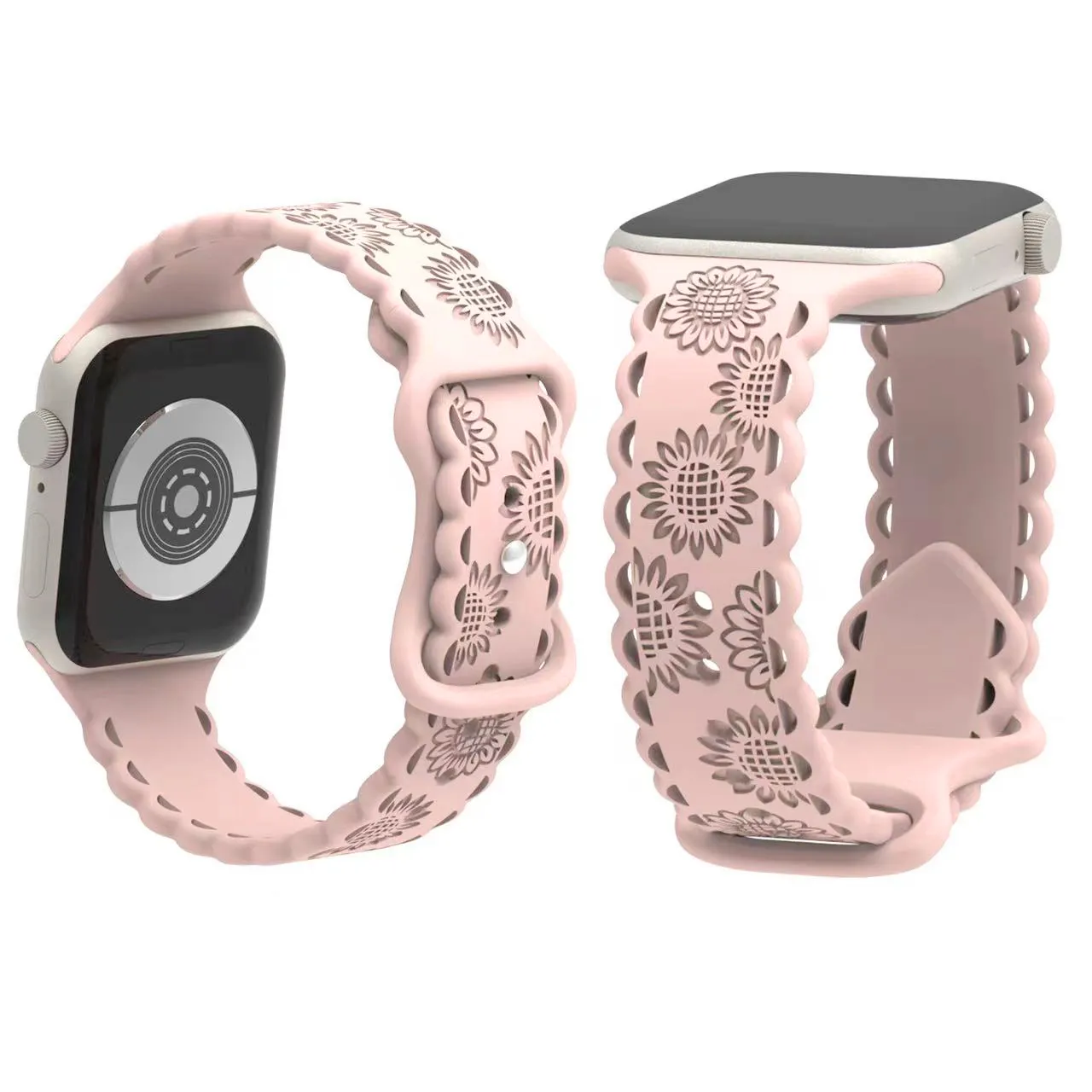 New Design Hollowed Sunflower Lacework Floral Rubber Sport Silicone Watch Bracelet IWatch Band Straps For Smart Watch