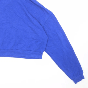 <b>Women's</b> Casual <b>Blue</b> Cotton Blend Crop Hoodie Breathable Streetwear Pullover Front Printed Hooded Cropped <b>Jumper</b> Top for Winter - Product Image 6