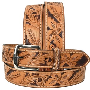 Ceinture d'outillage à la main en cuir occidental tanné végétal gravé à fleurs vintage avec boucle en laiton antique de designer - Product Image 2