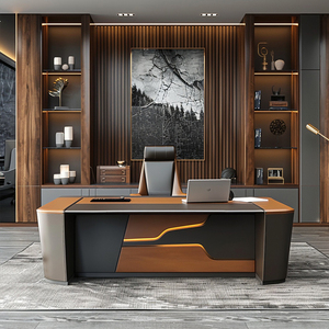 Bureau de direction moderne de luxe avec retour latéral incurvé, grand plateau en bois et base de rangement pour bureau d'entreprise - Product Image 2