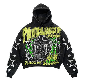 Custom Best-Quality Men's Oversized DTG Printed Hoodie Distressed Ripped Raw Edge French Terry <b>Y2K</b> Graphic <b>Streetwear</b> fashion - Product Image 1