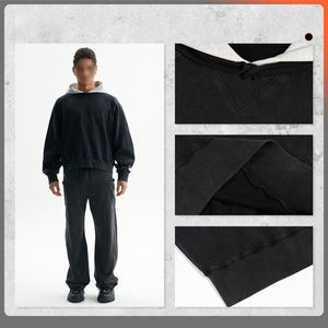 100% coton éponge français lavage à l'acide Streetwear à capuche recadrée coupe boxy contraste recadrée ourlet brut manches raglan impression d'hiver - Product Image 4