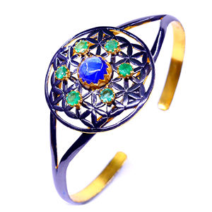 Everyday Wear Oxidized 925 Sterling Silver Unique Elegant Fashionable <b>Tanzanite</b> Emerald Gemstones Bangles - Product Image 3