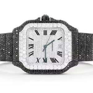 Estilo elegante Color blanco y negro VVS Moissanite Diamante Acero inoxidable Movimiento automático Reloj helado para hombres Mayorista - Product Image 1